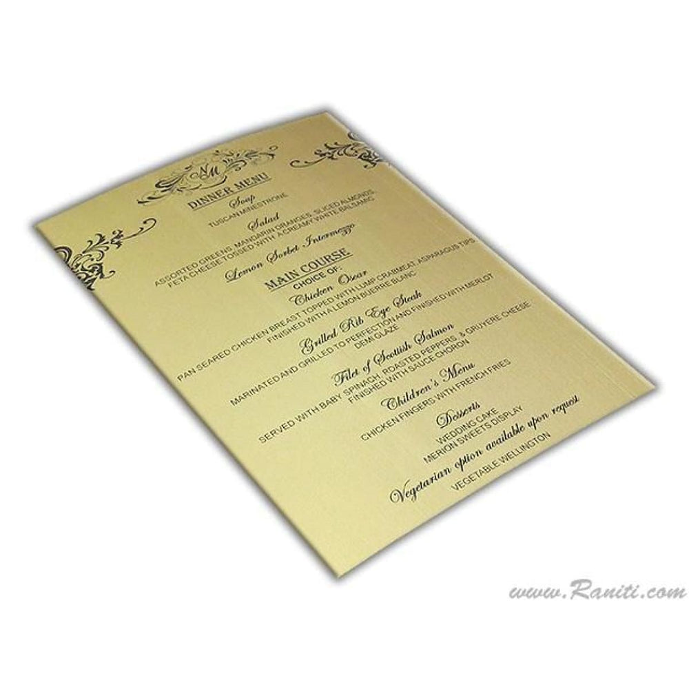 Gold Color Wedding Reception Menu Card | Simple Flat Menu Card for Reception Dinner AMMC-4 freeshipping - Raniti LLC - Custom Invitations & Stationery