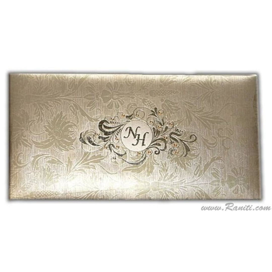 Golden Classic Custom Hard Cover Invitation Card with Damask and Foil Print Monogram His & Her Collection AMH-58 freeshipping - Raniti LLC - Custom Invitations & Stationery