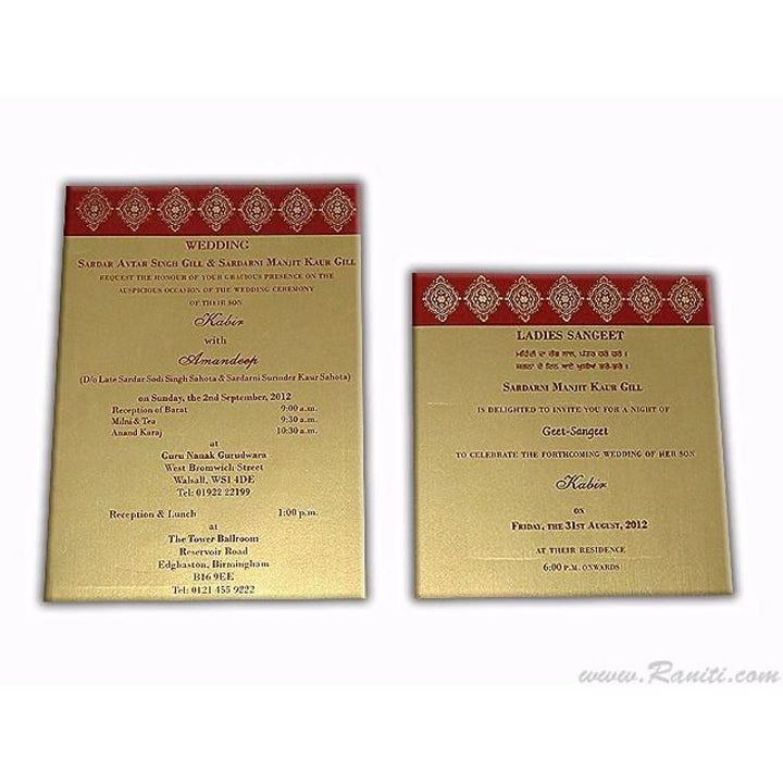 Golden Traditional Custom Wedding Invitation Card with Multiple Inserts in Red print AM-522 freeshipping - Raniti LLC - Custom Invitations & Stationery