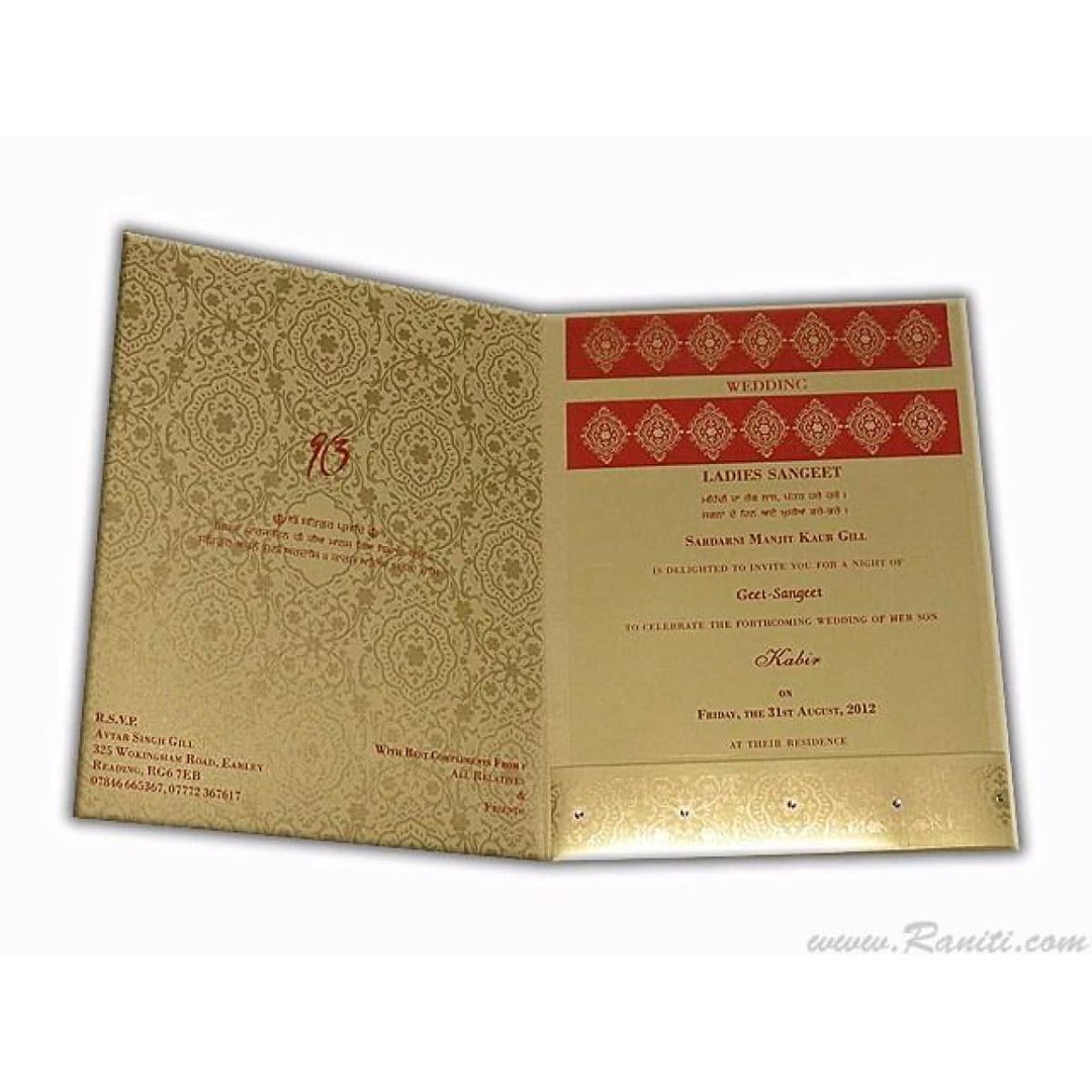 Golden Traditional Custom Wedding Invitation Card with Multiple Inserts in Red print AM-522 freeshipping - Raniti LLC - Custom Invitations & Stationery