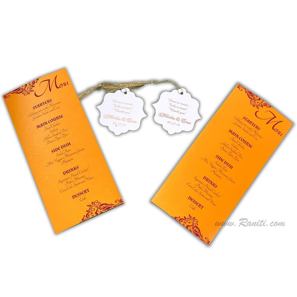 Golden Wedding Reception Menu Card | Simple Menu Card for Reception Dinner AMMC-22 freeshipping - Raniti LLC - Custom Invitations & Stationery