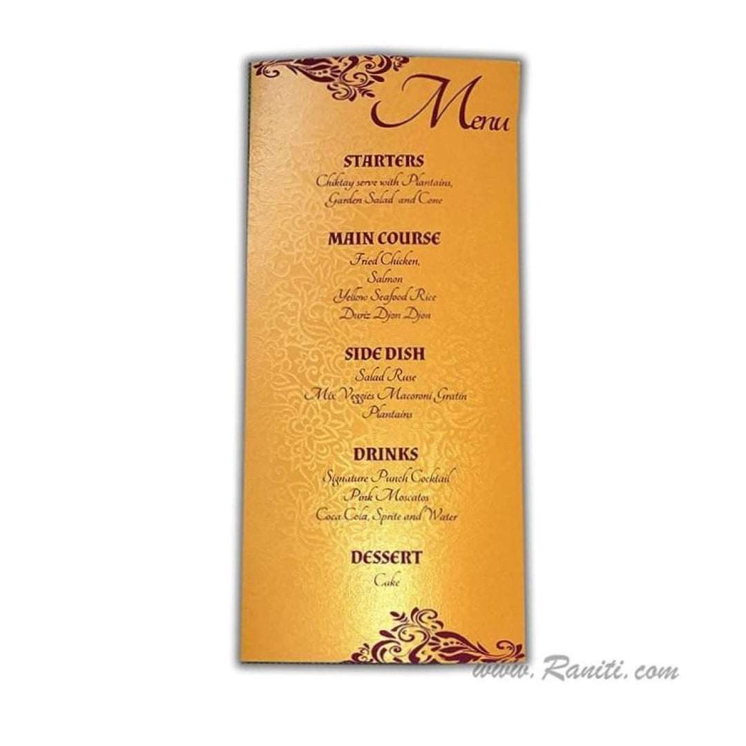 Golden Wedding Reception Menu Card | Simple Menu Card for Reception Dinner AMMC-22 freeshipping - Raniti LLC - Custom Invitations & Stationery