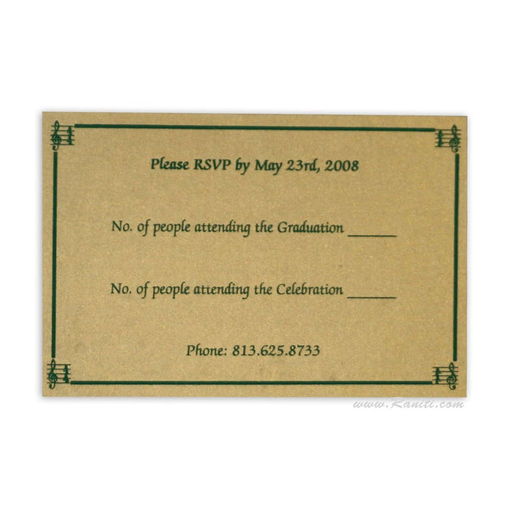 Graduation Party RSVP Custom Reply Card with Envelope | RSVP Card | Wedding Invitation RSVP Card Green and Gold RT-22 freeshipping - Raniti LLC - Custom Invitations & Stationery