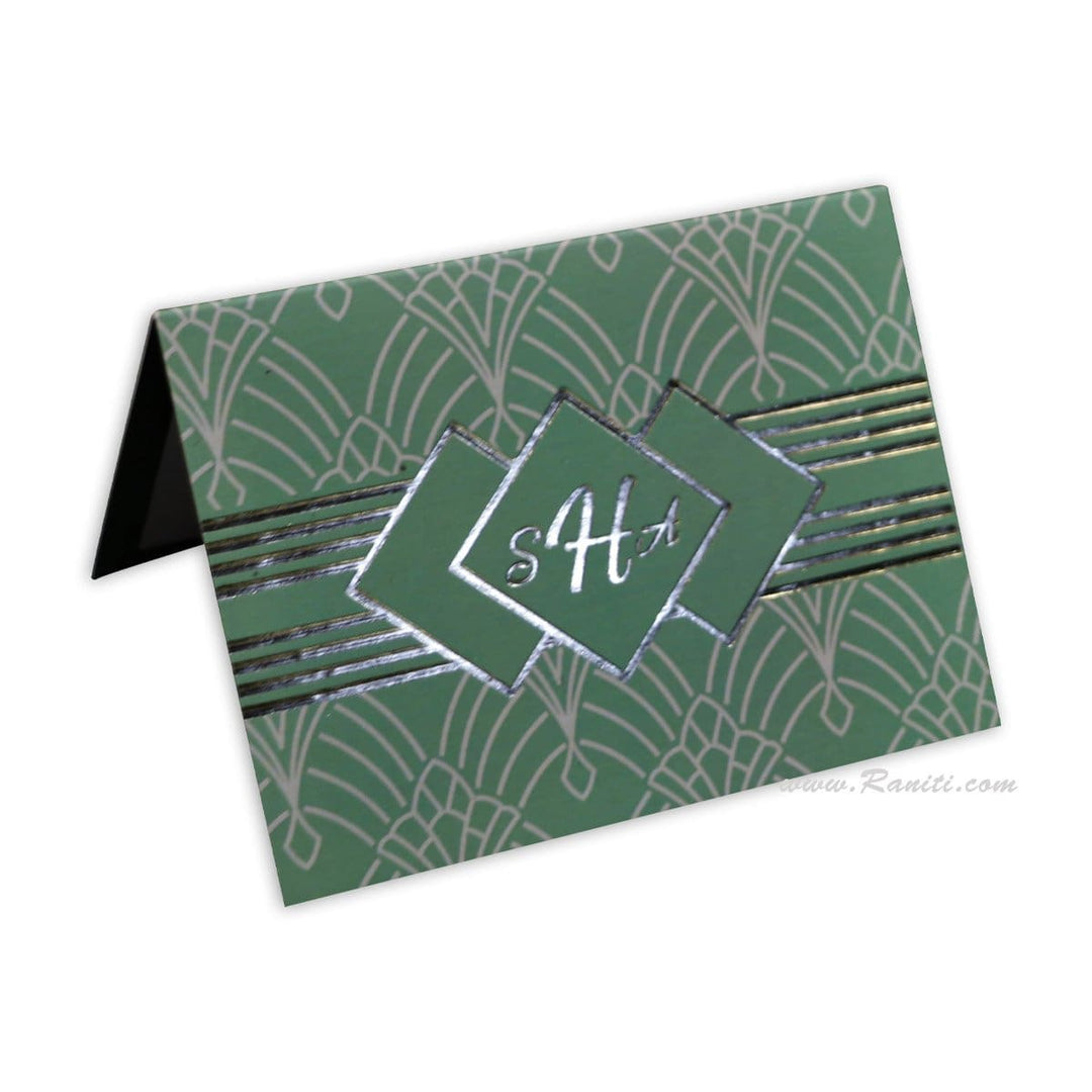 Green and White Geometric Design Custom Personalized Classic Folded Note Cards Gift Tag Cards with Envelope | Pack of 25-50 and 100 Note Cards ACNC-3 freeshipping - Raniti LLC - Custom Invitations & Stationery