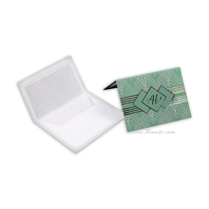 Green and White Geometric Design Custom Personalized Classic Folded Note Cards Gift Tag Cards with Envelope | Pack of 25-50 and 100 Note Cards ACNC-3 freeshipping - Raniti LLC - Custom Invitations & Stationery