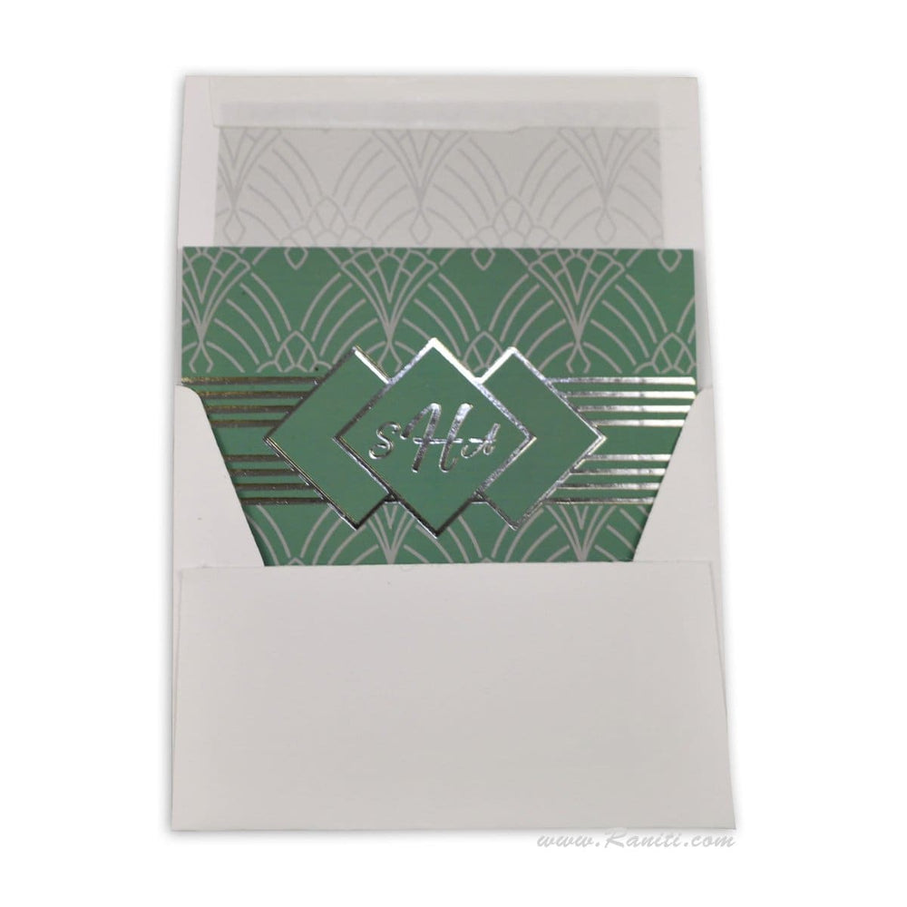 Green and White Geometric Design Custom Personalized Classic Folded Note Cards Gift Tag Cards with Envelope | Pack of 25-50 and 100 Note Cards ACNC-3 freeshipping - Raniti LLC - Custom Invitations & Stationery