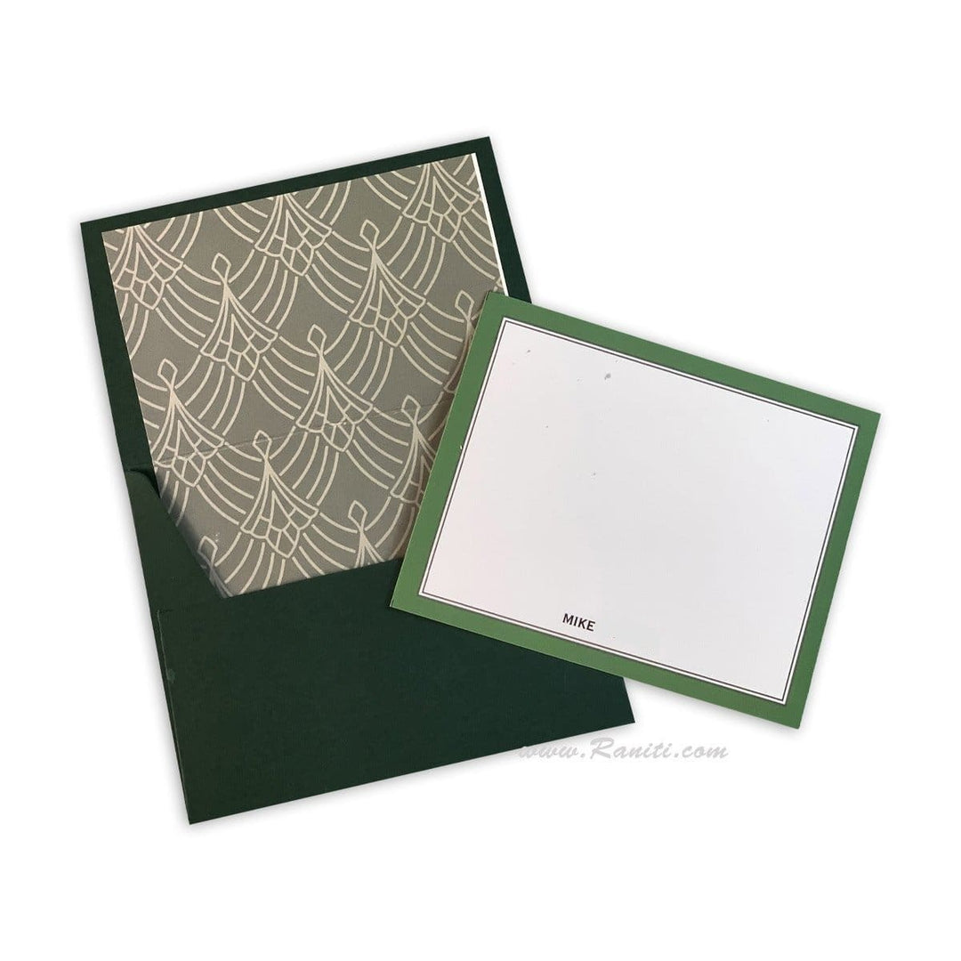 Green and White Geometric Design Custom Personalized Classic Note Cards Gift Tag Cards with Envelope | Pack of 25-50 and 100 Note Cards AMNC-10 freeshipping - Raniti LLC - Custom Invitations & Stationery