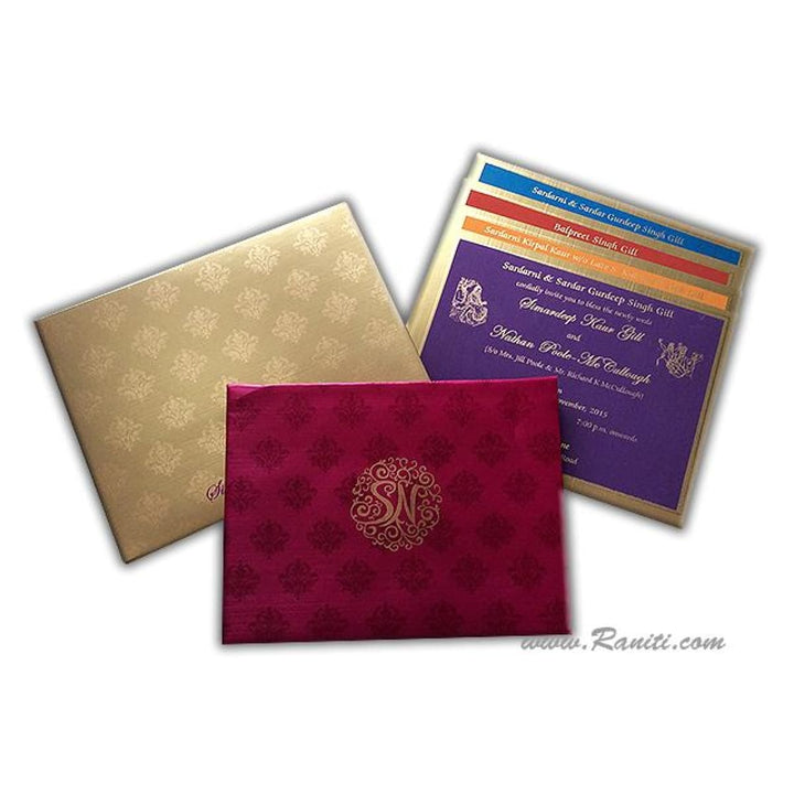 Heavy Back Custom Invitation Card with Damask Print, Monogram and Multicolored Inserts | Luxury Invitation Card Online  AMH-2 freeshipping - Raniti LLC - Custom Invitations & Stationery