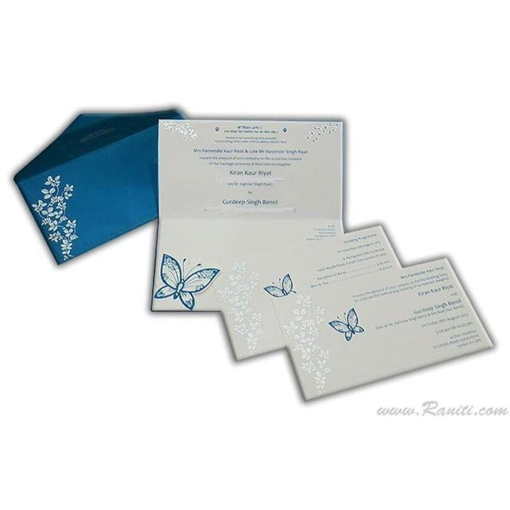 His and Her Blue and White Butterfly Theme Custom Invitation Card, Bride & Groom Set Custom Invitation AM-620 freeshipping - Raniti LLC - Custom Invitations & Stationery