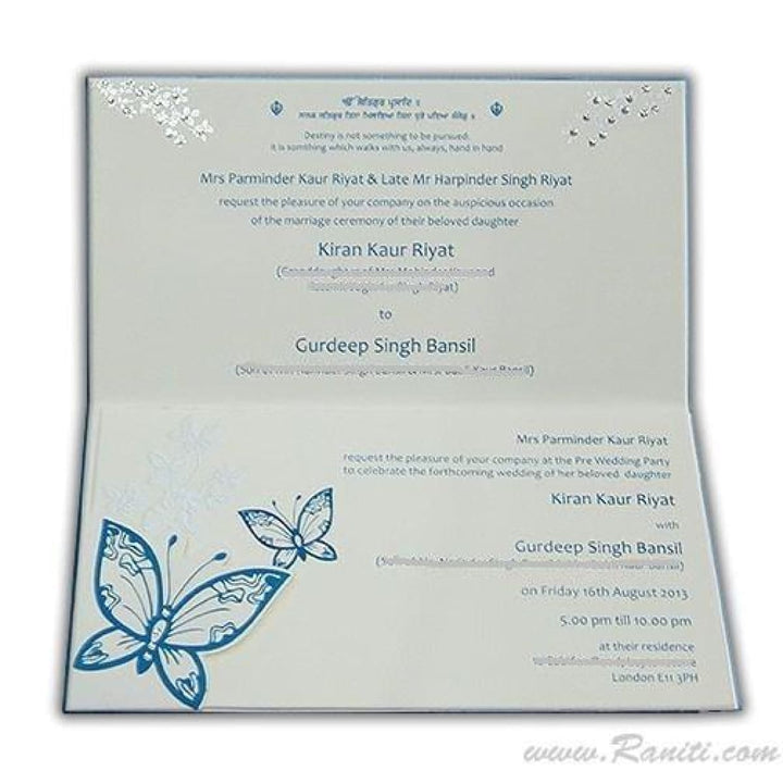 His and Her Blue and White Butterfly Theme Custom Invitation Card, Bride & Groom Set Custom Invitation AM-620 freeshipping - Raniti LLC - Custom Invitations & Stationery