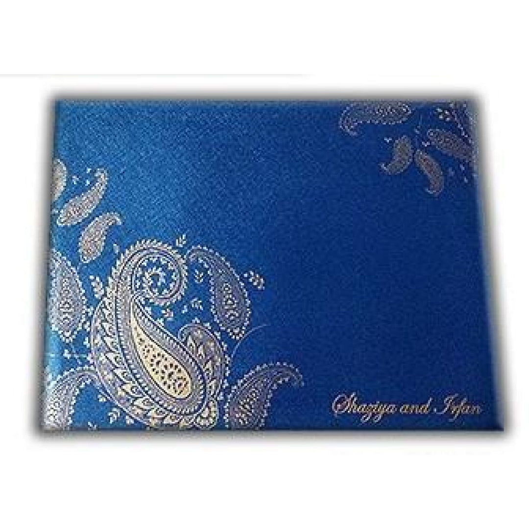 His and Her Dark Blue and Golden Custom Invitation Card, Bride & Groom Set Custom Paisley Theme Invitation AM-474 freeshipping - Raniti LLC - Custom Invitations & Stationery