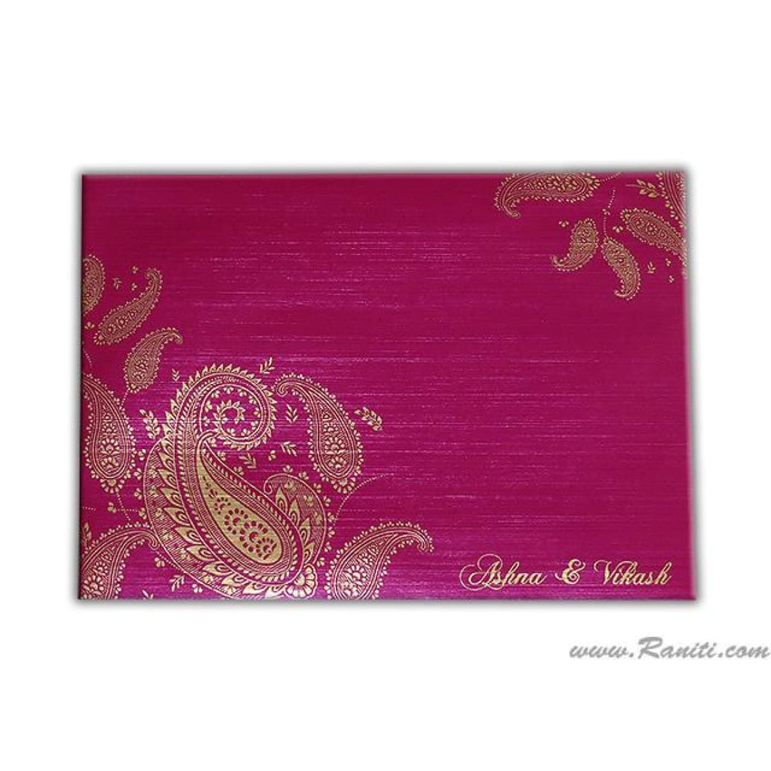 His and Her Fuchsia Pink and Golden Custom Invitation Card, Bride & Groom Set Custom Paisley Theme Invitation AM-2 freeshipping - Raniti LLC - Custom Invitations & Stationery