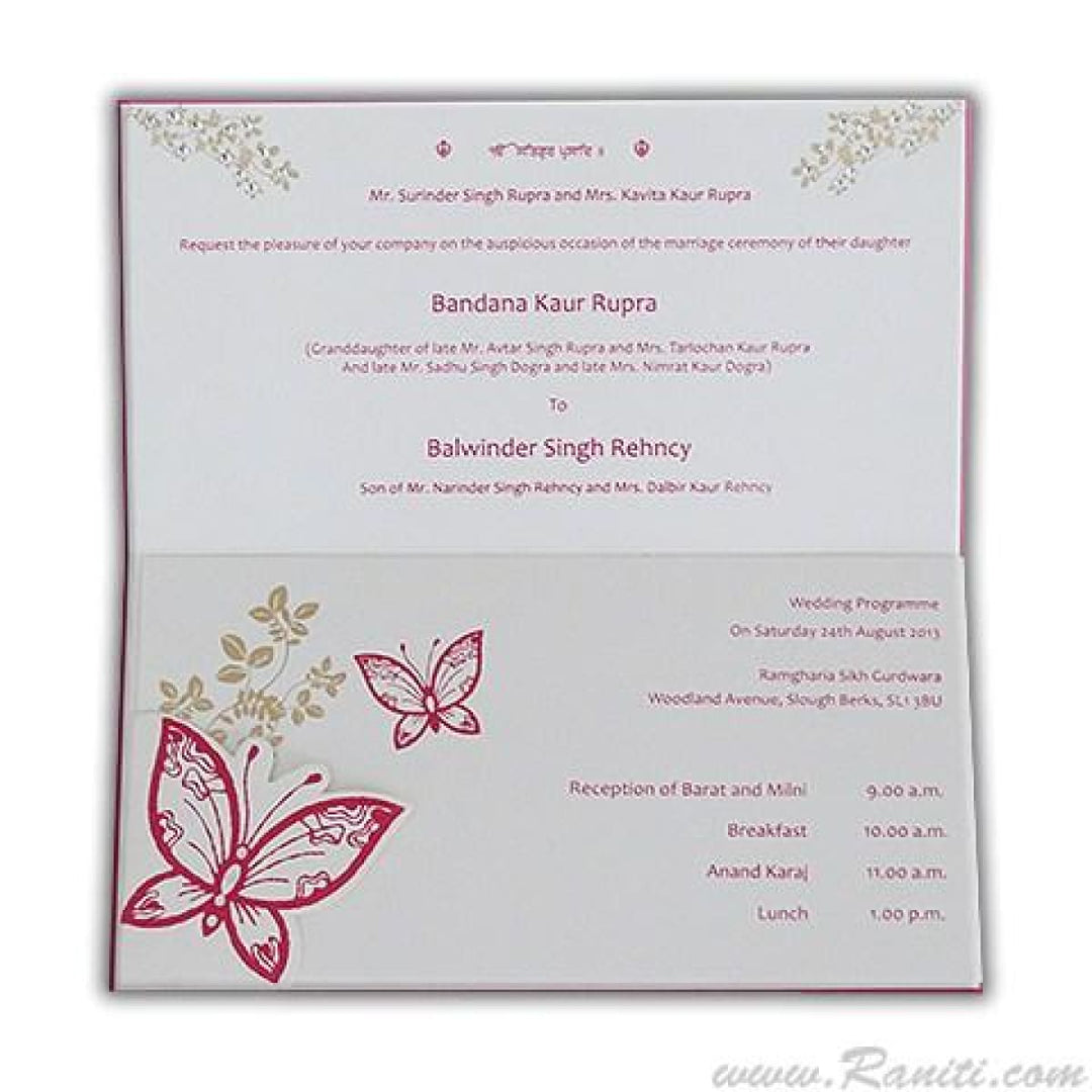 His and Her Fuchsia Pink Butterfly Theme Custom Invitation Card, Bride & Groom Set Custom Invitation AM-581 freeshipping - Raniti LLC - Custom Invitations & Stationery