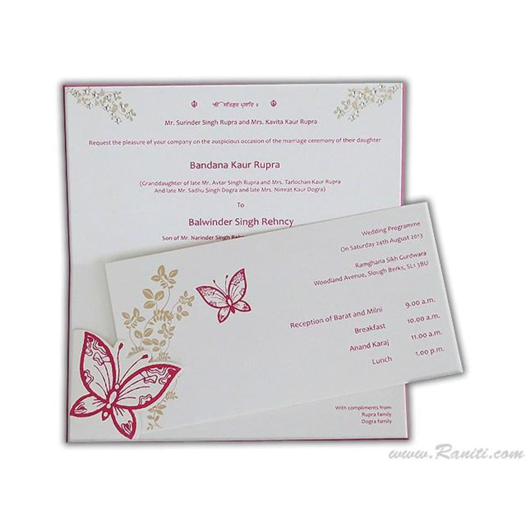 His and Her Fuchsia Pink Butterfly Theme Custom Invitation Card, Bride & Groom Set Custom Invitation AM-581 freeshipping - Raniti LLC - Custom Invitations & Stationery