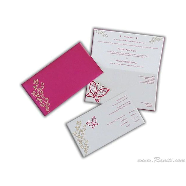 His and Her Fuchsia Pink Butterfly Theme Custom Invitation Card, Bride & Groom Set Custom Invitation AM-581 freeshipping - Raniti LLC - Custom Invitations & Stationery