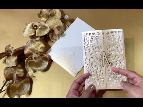 Laser Cut Golden Gate Fold Custom Invitation Card with Personalized Monogram AML-6