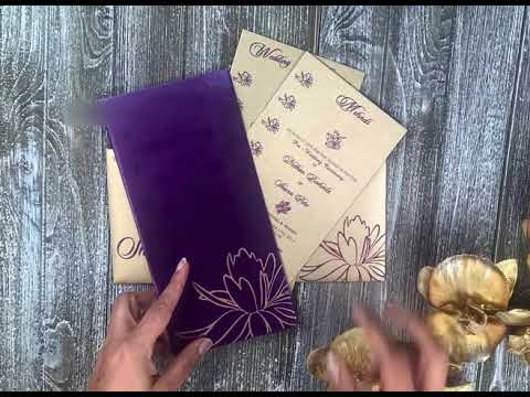 Lotus Theme Purple and Golden Custom Invitation card with Die Cut Pocket AM-9