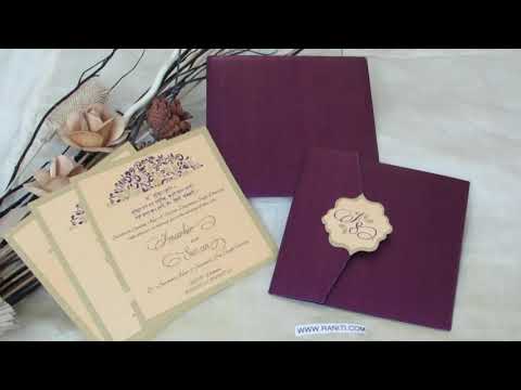 Trifold Square His and Her Purple and Golden Custom Invitation Card, Bride & Groom Invitation AM-544