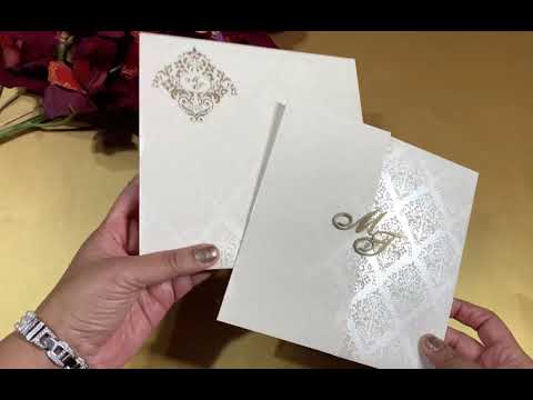 White Square Laser Cut Initials Gatefold His and Her Custom Invitation Card, Bride and Groom Matching Invitation Set AML-255