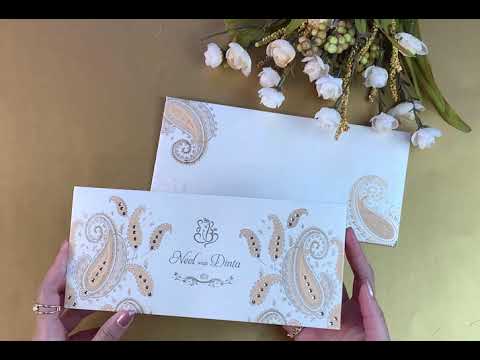 White and Peach Paisley Theme Rectangle Custom Invitation Card AM-418