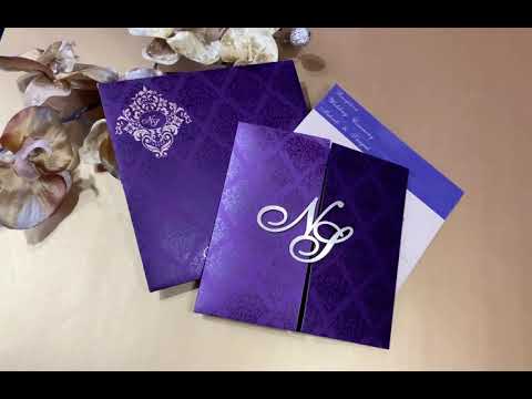 Laser Cut initials, His and Her Purple Gatefold Custom Invitation Card, Bride & Groom Invitation Set AML-405