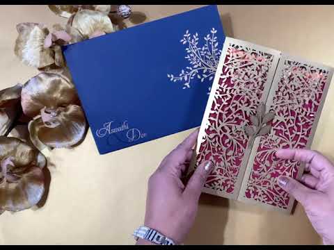 Laser Cut Golden Gate Fold Custom Invitation Card with Multicolored Cascading Inserts AML-358