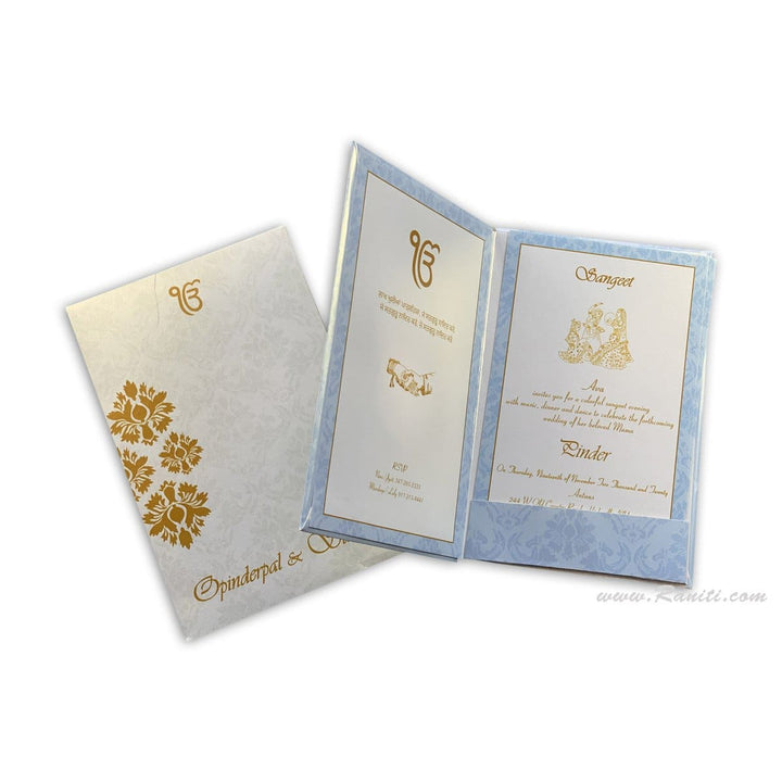 Ice Blue Portrait Hard Cover Custom Invitation Folder Card with Multiple Inserts and Laser cut Monogram AMHL-199 freeshipping - Raniti LLC - Custom Invitations & Stationery