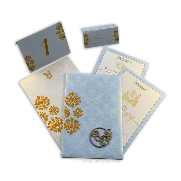 Ice Blue Portrait Hard Cover Custom Invitation Folder Card with Multiple Inserts and Laser cut Monogram AMHL-199 freeshipping - Raniti LLC - Custom Invitations & Stationery