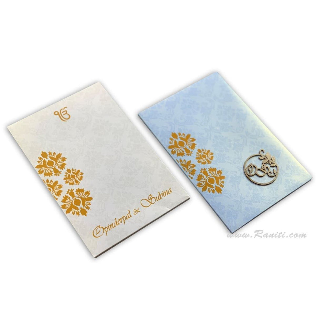 Ice Blue Portrait Hard Cover Custom Invitation Folder Card with Multiple Inserts and Laser cut Monogram AMHL-199 freeshipping - Raniti LLC - Custom Invitations & Stationery