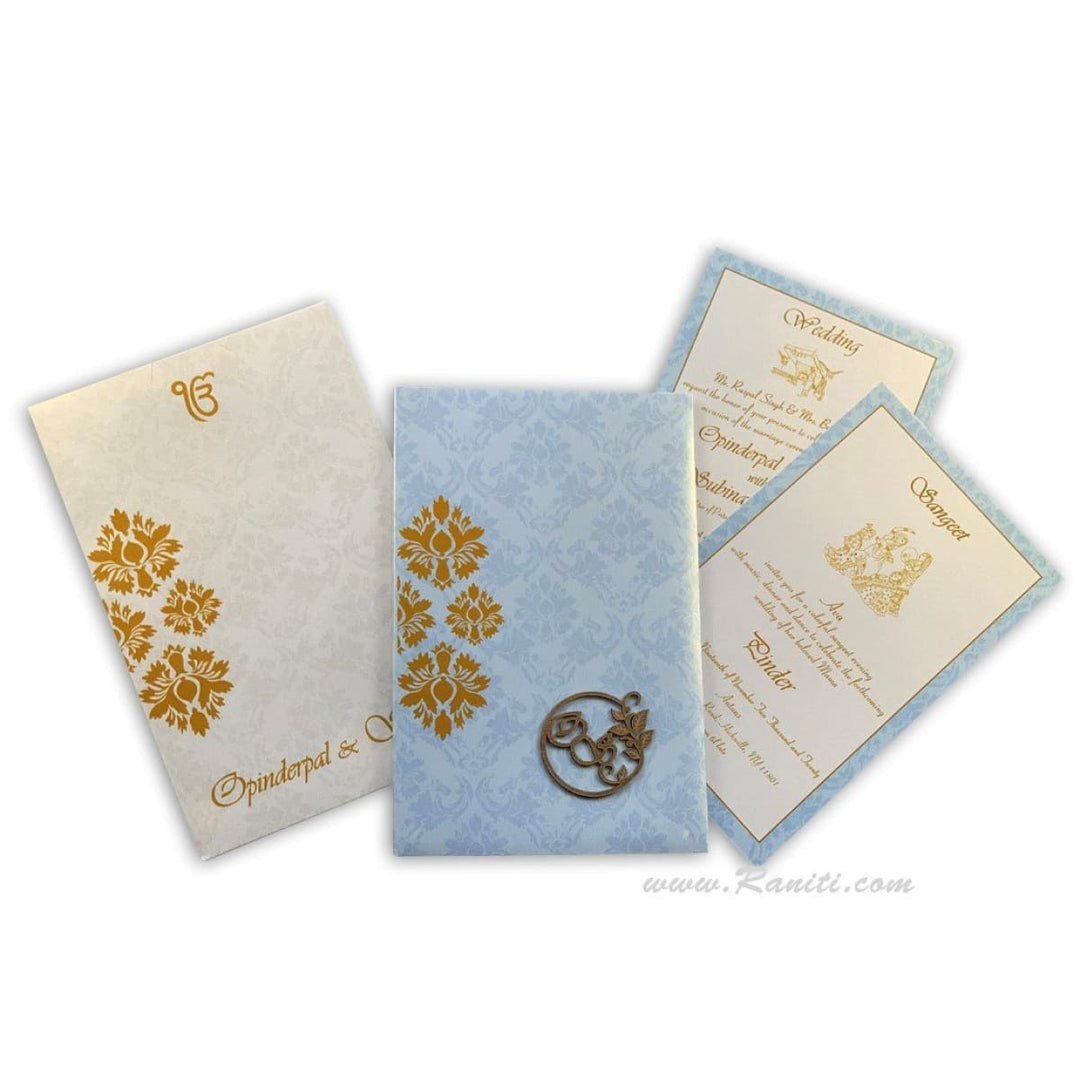 Ice Blue Portrait Hard Cover Custom Invitation Folder Card with Multiple Inserts and Laser cut Monogram AMHL-199 freeshipping - Raniti LLC - Custom Invitations & Stationery