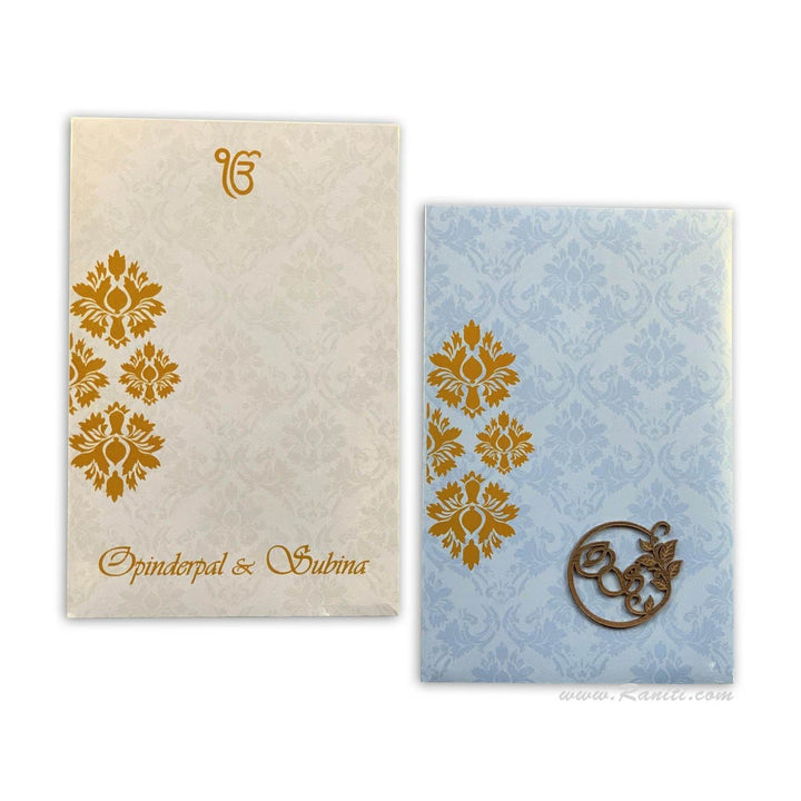 Ice Blue Portrait Hard Cover Custom Invitation Folder Card with Multiple Inserts and Laser cut Monogram AMHL-199 freeshipping - Raniti LLC - Custom Invitations & Stationery