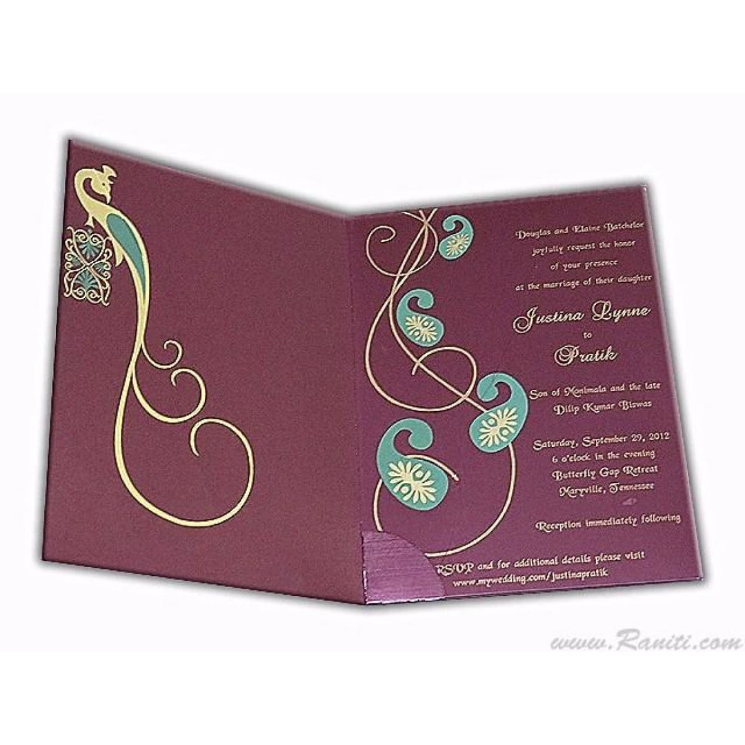 Interfaith Wedding His & Her Couple Set Invitations | Peacock & Paisley Design Purple Elegant Custom Invitation Card AM-524 freeshipping - Raniti LLC - Custom Invitations & Stationery