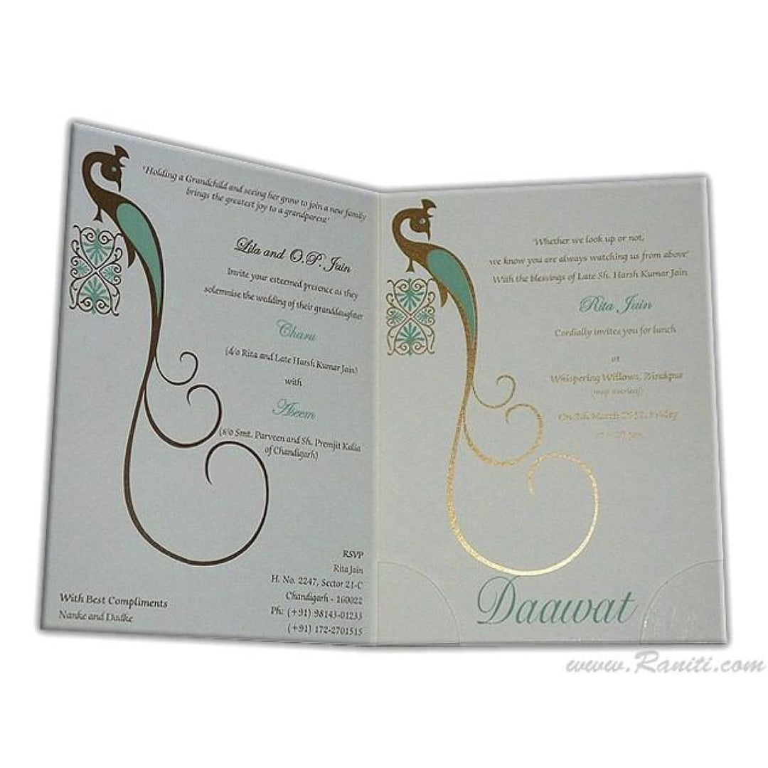 Interfaith Wedding His & Her Couple Set Invitations | Peacock & Paisley Design White Elegant Custom Invitation Card AM-234 freeshipping - Raniti LLC - Custom Invitations & Stationery