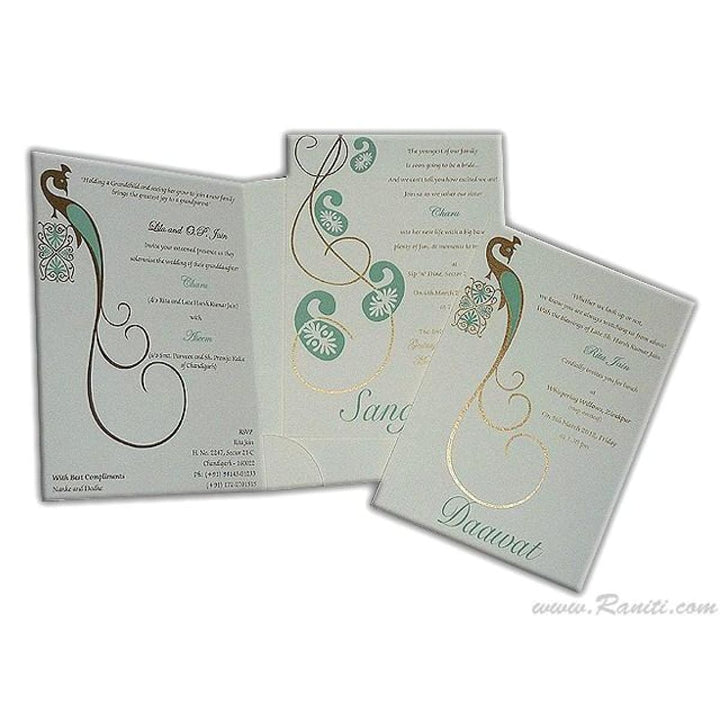 Interfaith Wedding His & Her Couple Set Invitations | Peacock & Paisley Design White Elegant Custom Invitation Card AM-234 freeshipping - Raniti LLC - Custom Invitations & Stationery