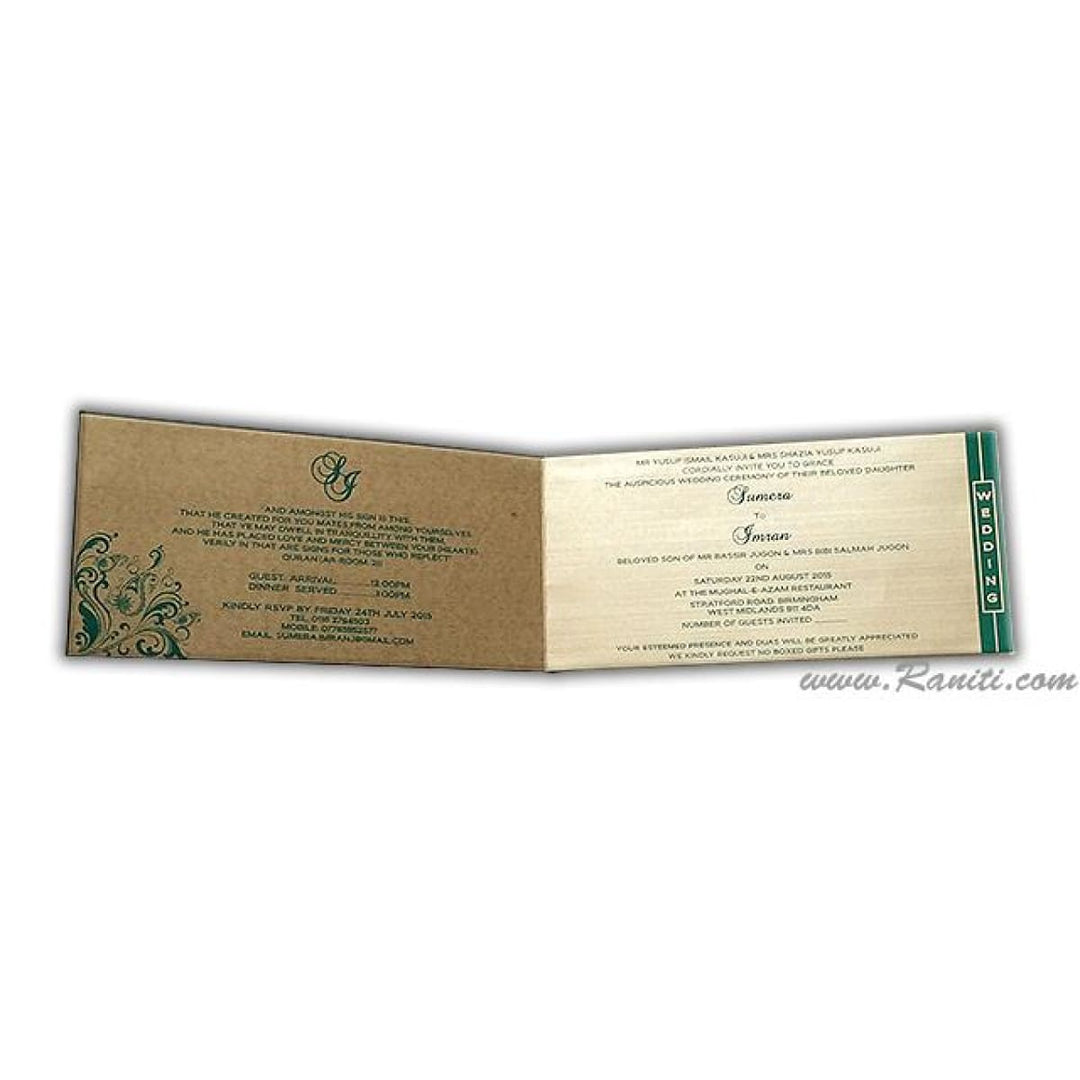 Islamic Wedding Invitation in Green and Gold | Custom Walima Wedding Invitation Card AM-169 freeshipping - Raniti LLC - Custom Invitations & Stationery