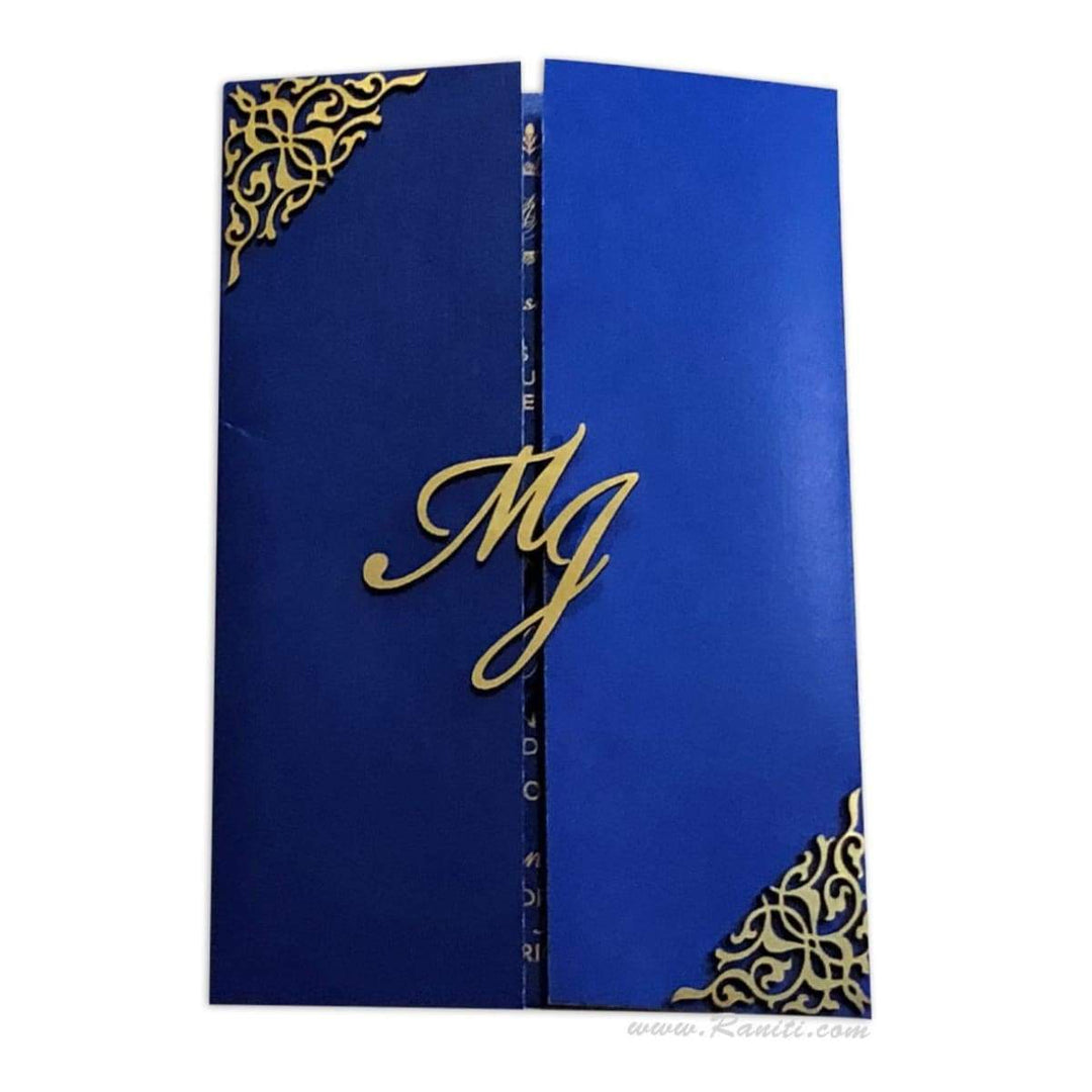 Laser Cut Gatefold Blue Gold Custom Classic Invitation Card AML-12 freeshipping - Raniti LLC - Custom Invitations & Stationery