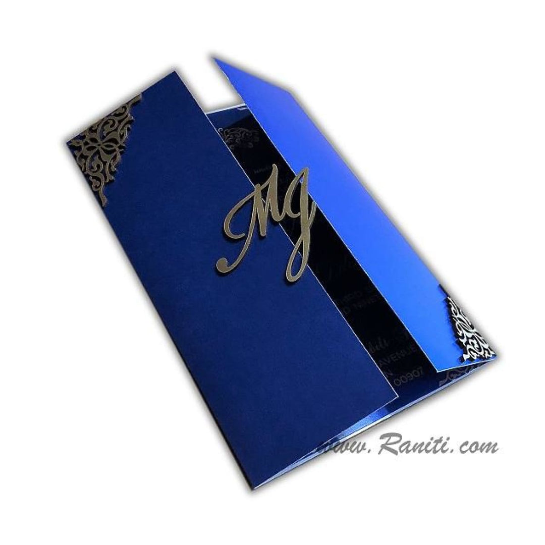 Laser Cut Gatefold Blue Gold Custom Classic Invitation Card AML-12 freeshipping - Raniti LLC - Custom Invitations & Stationery