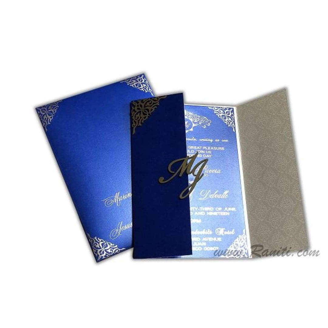 Laser Cut Gatefold Blue Gold Custom Classic Invitation Card AML-12 freeshipping - Raniti LLC - Custom Invitations & Stationery