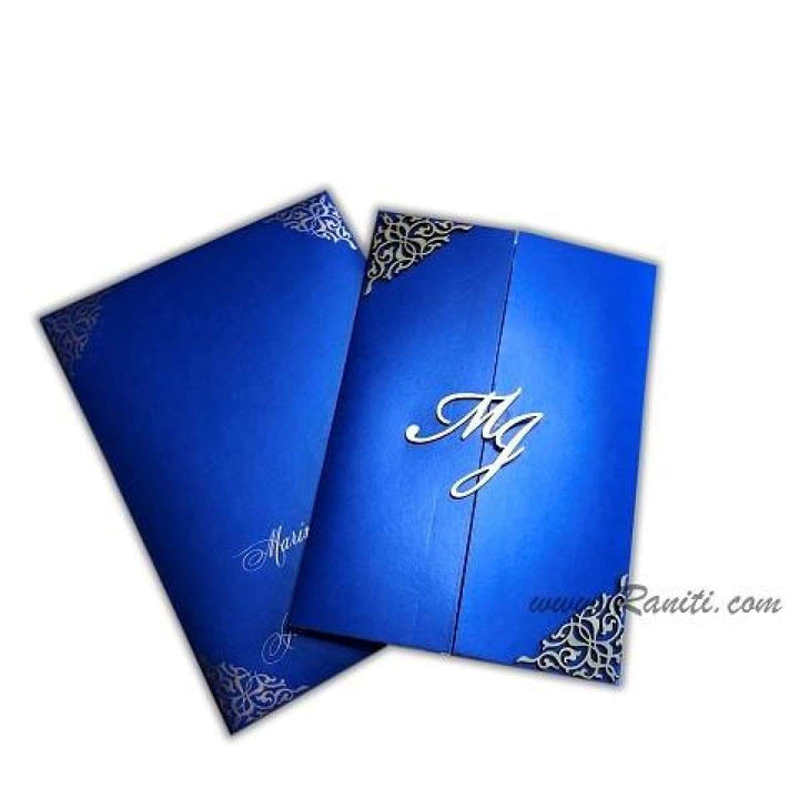 Laser Cut Gatefold Blue Gold Custom Classic Invitation Card AML-12 freeshipping - Raniti LLC - Custom Invitations & Stationery