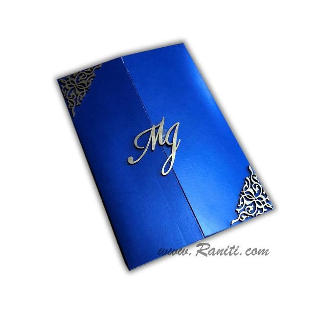 Laser Cut Gatefold Blue Gold Custom Classic Invitation Card AML-12 freeshipping - Raniti LLC - Custom Invitations & Stationery