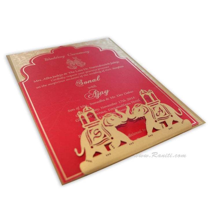 Laser Cut Gold Elephant Theme Custom Invitation Card AML-406 freeshipping - Raniti LLC - Custom Invitations & Stationery