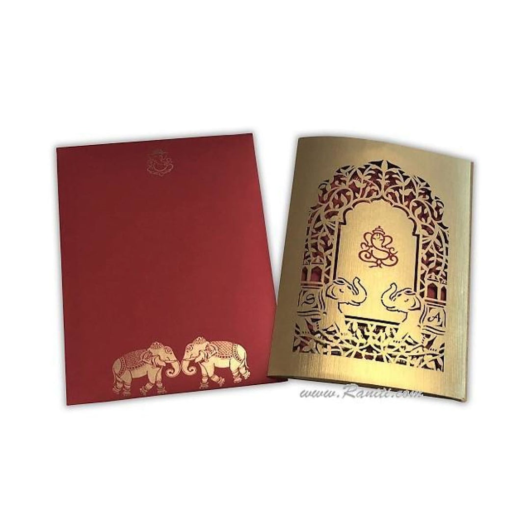 Laser Cut Gold Elephant Theme Custom Invitation Card AML-406 freeshipping - Raniti LLC - Custom Invitations & Stationery