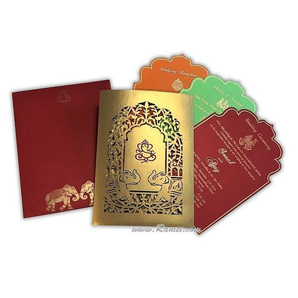 Laser Cut Gold Elephant Theme Custom Invitation Card AML-406 freeshipping - Raniti LLC - Custom Invitations & Stationery