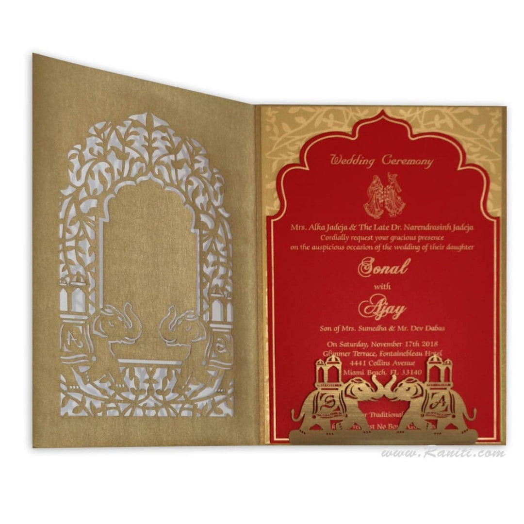 Laser Cut Gold Elephant Theme Custom Invitation Card AML-406 freeshipping - Raniti LLC - Custom Invitations & Stationery