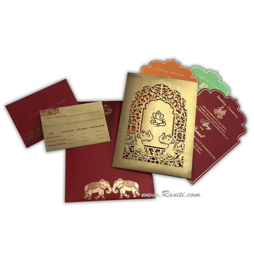 Laser Cut Gold Elephant Theme Custom Invitation Card AML-406 freeshipping - Raniti LLC - Custom Invitations & Stationery