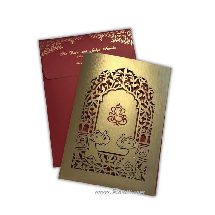 Laser Cut Gold Elephant Theme Custom Invitation Card AML-406 freeshipping - Raniti LLC - Custom Invitations & Stationery