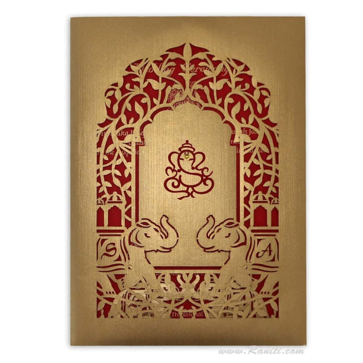 Laser Cut Gold Elephant Theme Custom Invitation Card AML-406 freeshipping - Raniti LLC - Custom Invitations & Stationery