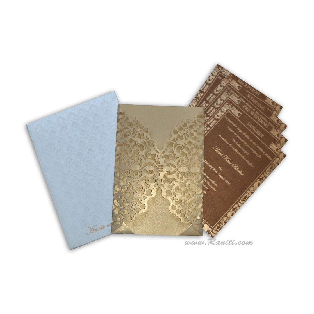 Laser Cut Golden Gate Fold Custom Invitation Card with Blue Cascading Inserts AML-196 freeshipping - Raniti LLC - Custom Invitations & Stationery