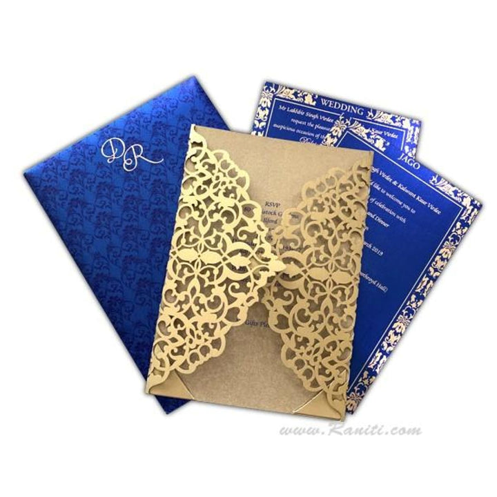 Laser Cut Golden Gate Fold Custom Invitation Card with Blue Cascading Inserts AML-196 freeshipping - Raniti LLC - Custom Invitations & Stationery