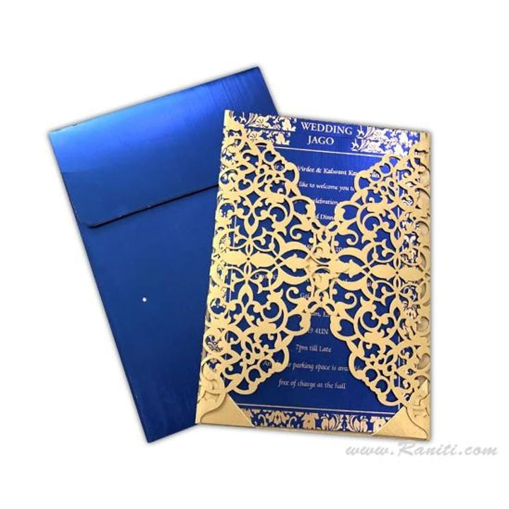 Laser Cut Golden Gate Fold Custom Invitation Card with Blue Cascading Inserts AML-196 freeshipping - Raniti LLC - Custom Invitations & Stationery